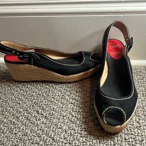 Christian Louboutin black canvas espadrille wedges size EU 39. Great condition.
